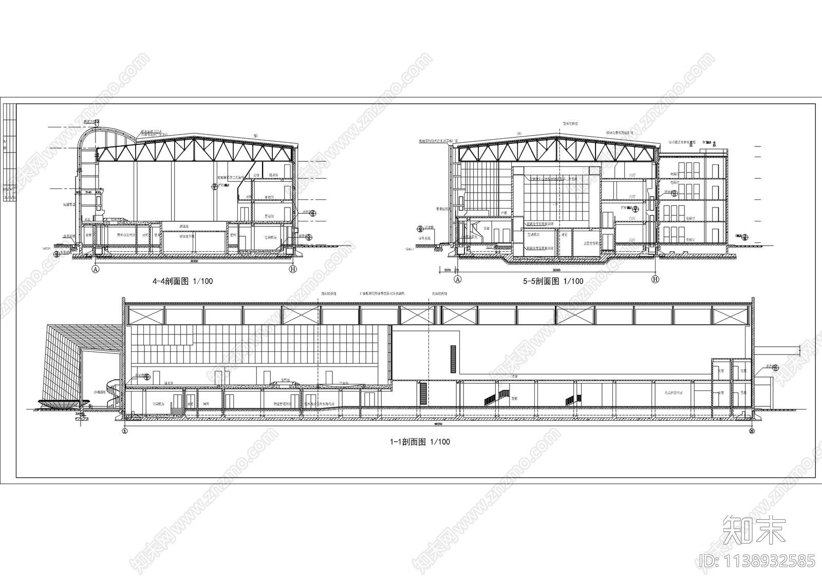 某体育馆建筑cad施工图下载【ID:1138932585】