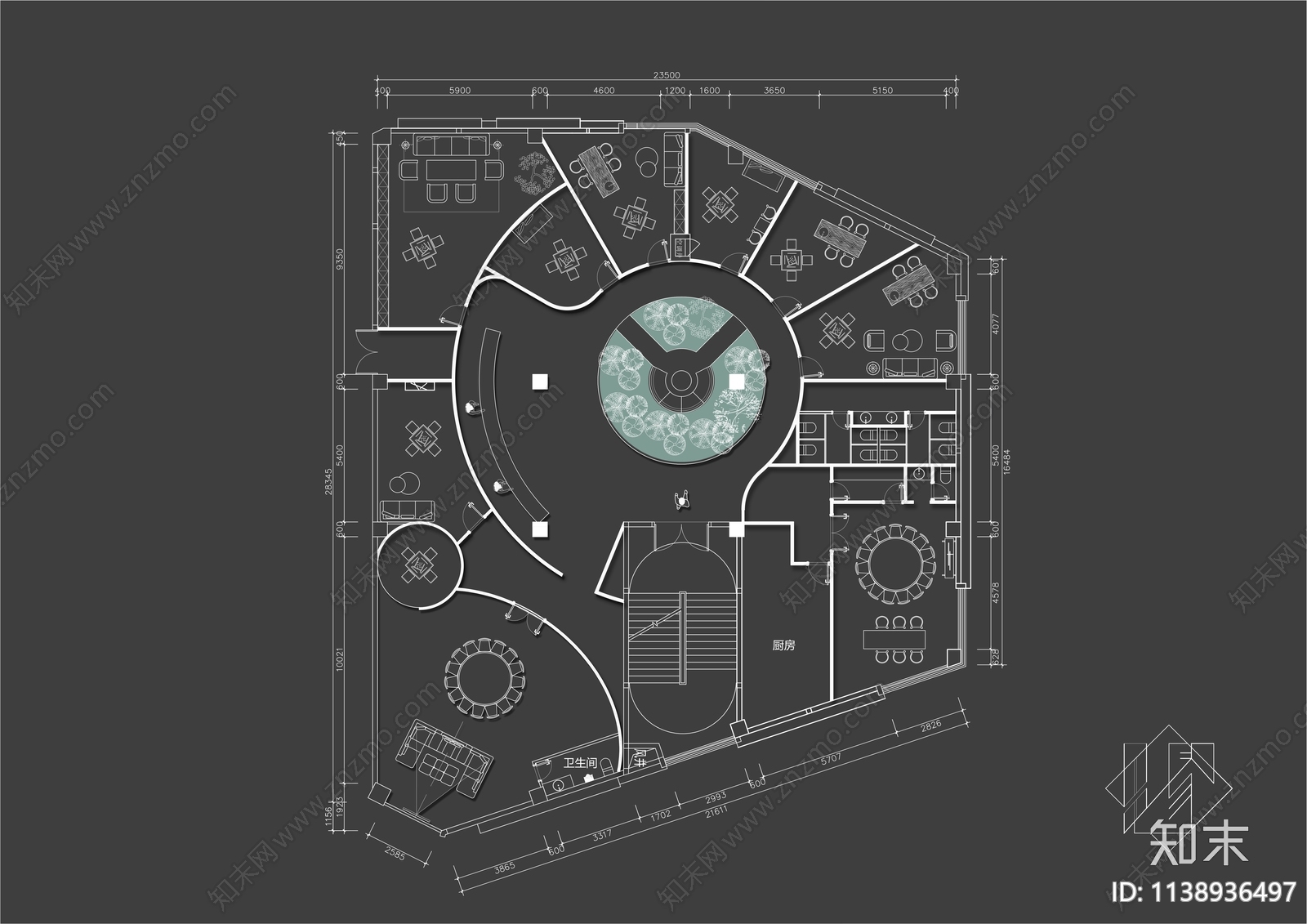 500㎡棋牌室会所平面布置图cad施工图下载【ID:1138936497】