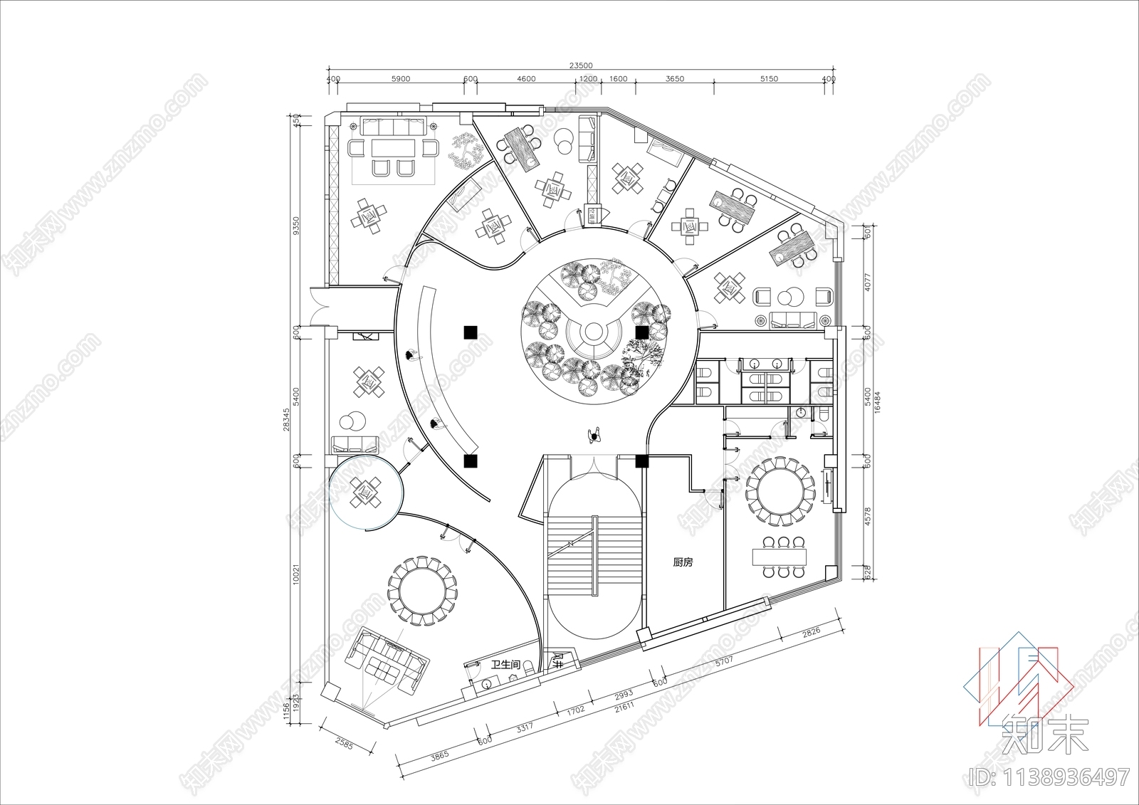500㎡棋牌室会所平面布置图cad施工图下载【ID:1138936497】
