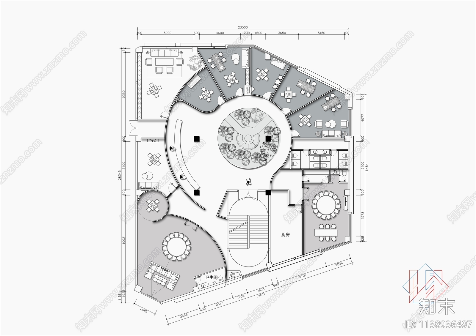 500㎡棋牌室会所平面布置图cad施工图下载【ID:1138936497】