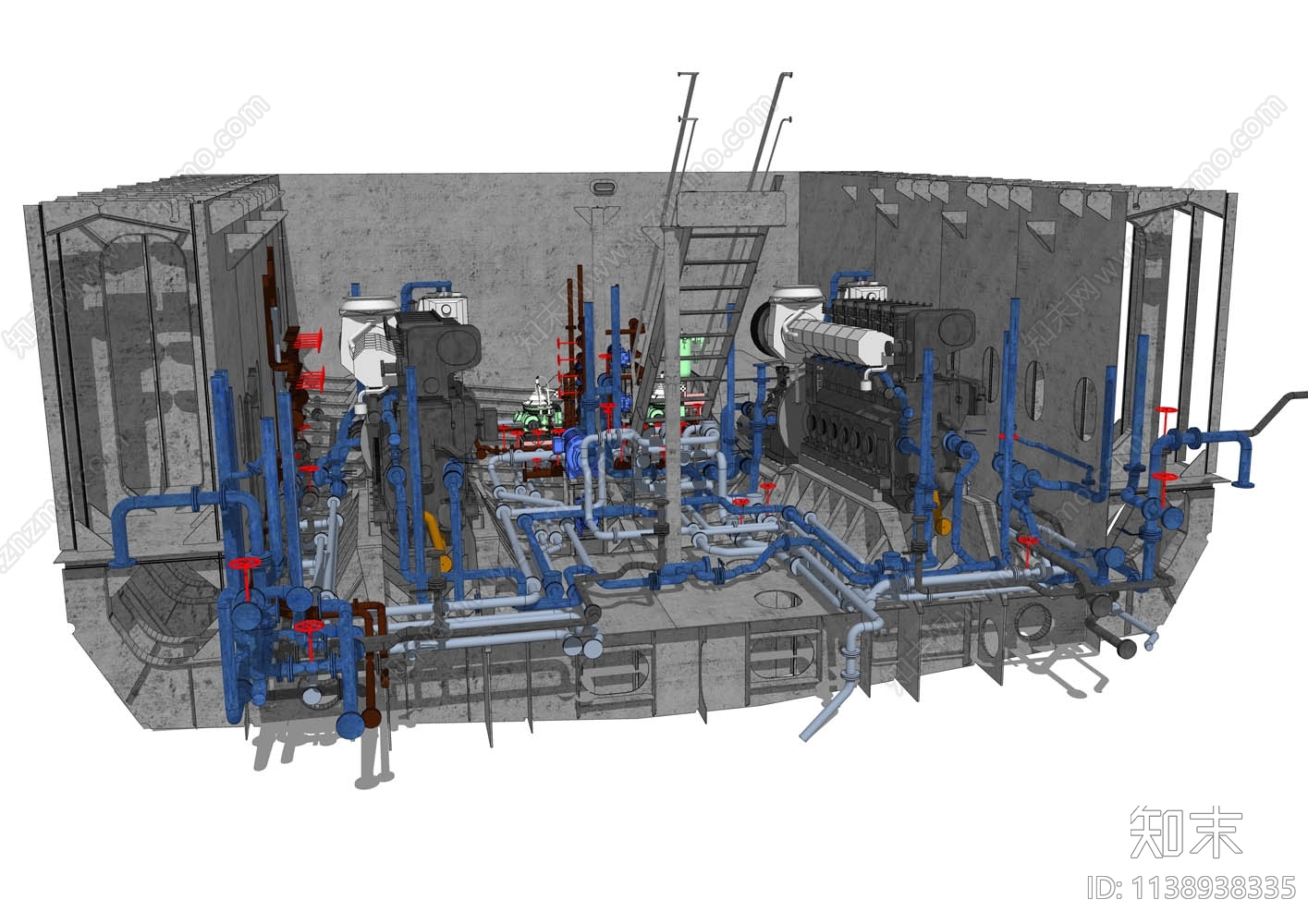 潜水艇内部管道设备SU模型下载【ID:1138938335】