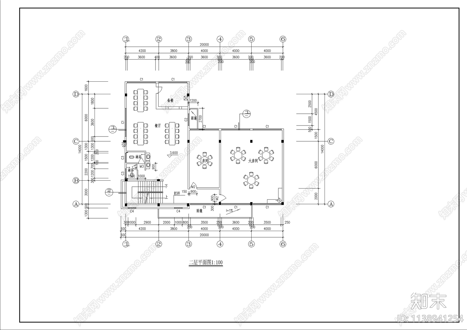 某宿舍餐厅建筑cad施工图下载【ID:1138941254】