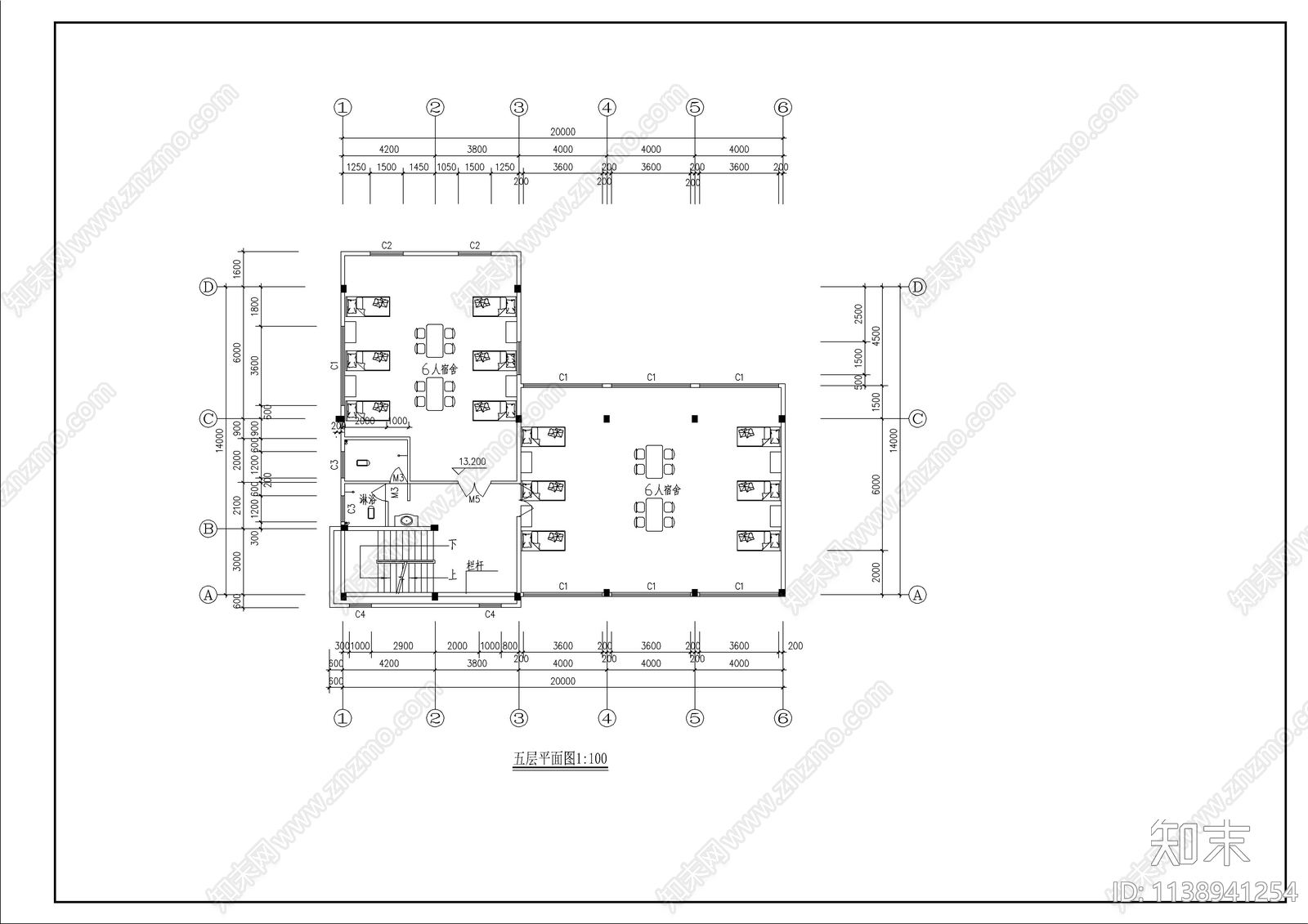 某宿舍餐厅建筑cad施工图下载【ID:1138941254】