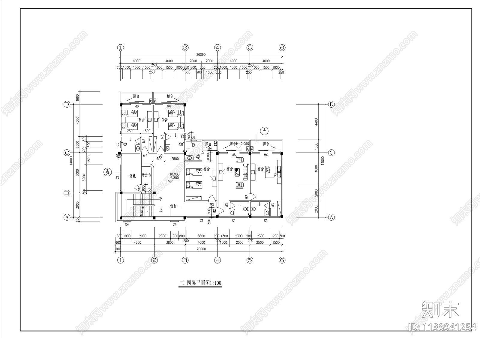 某宿舍餐厅建筑cad施工图下载【ID:1138941254】