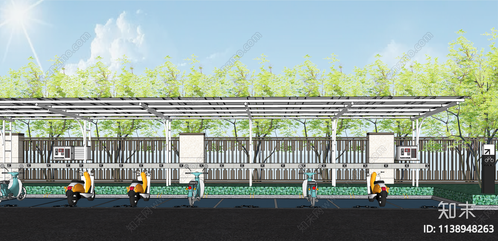 现代电动车停车棚SU模型下载【ID:1138948263】