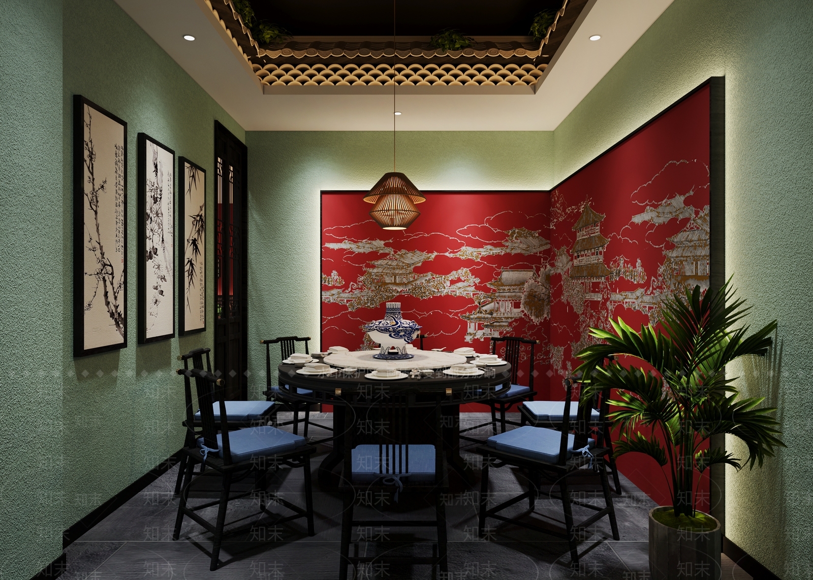 中式火锅店3D模型下载【ID:1138949251】