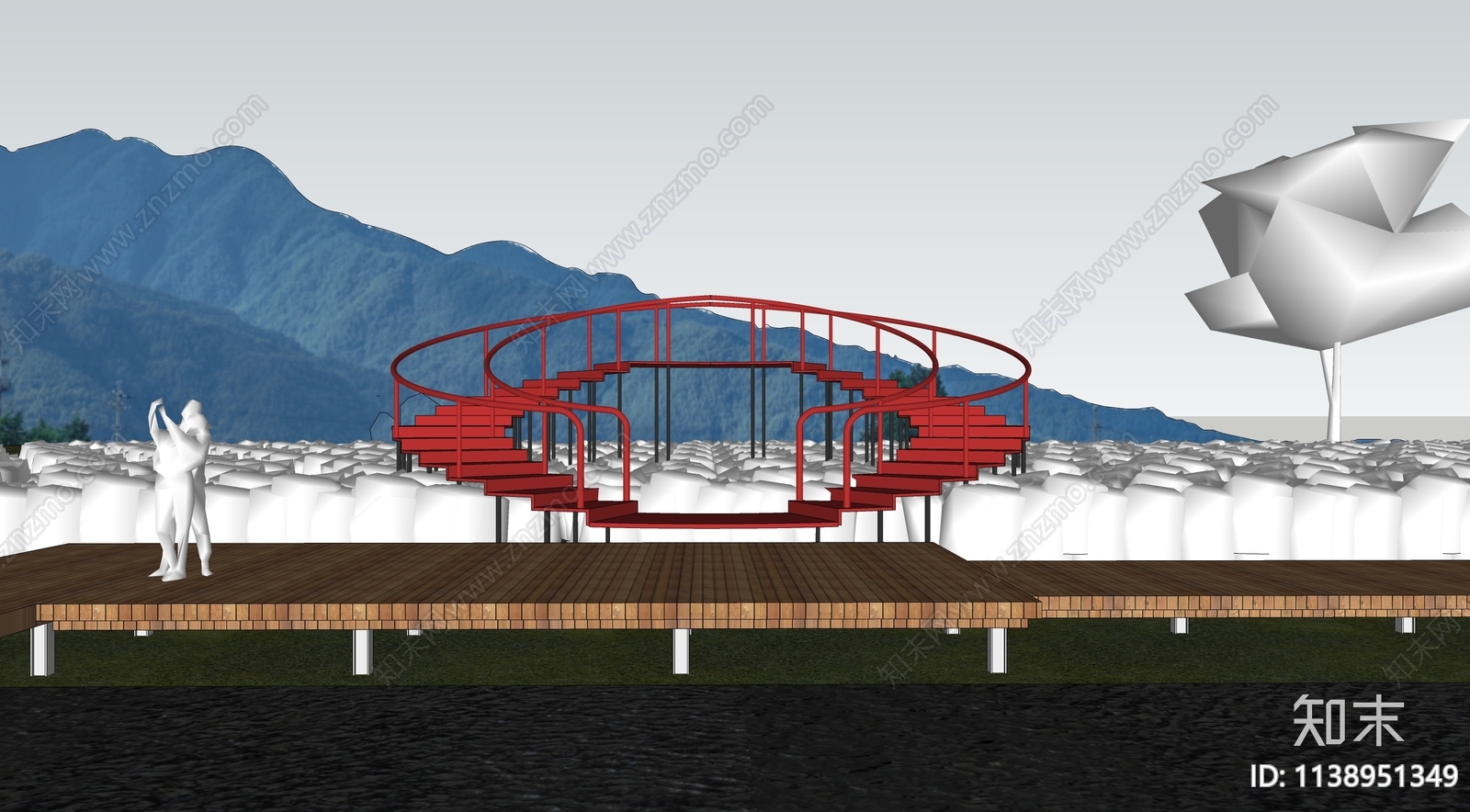 现代稻田台阶观景平台SU模型下载【ID:1138951349】