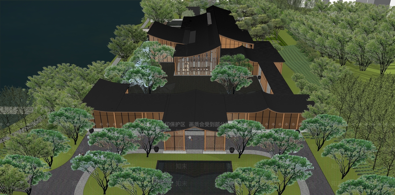 新中式售楼处建筑SU模型草图