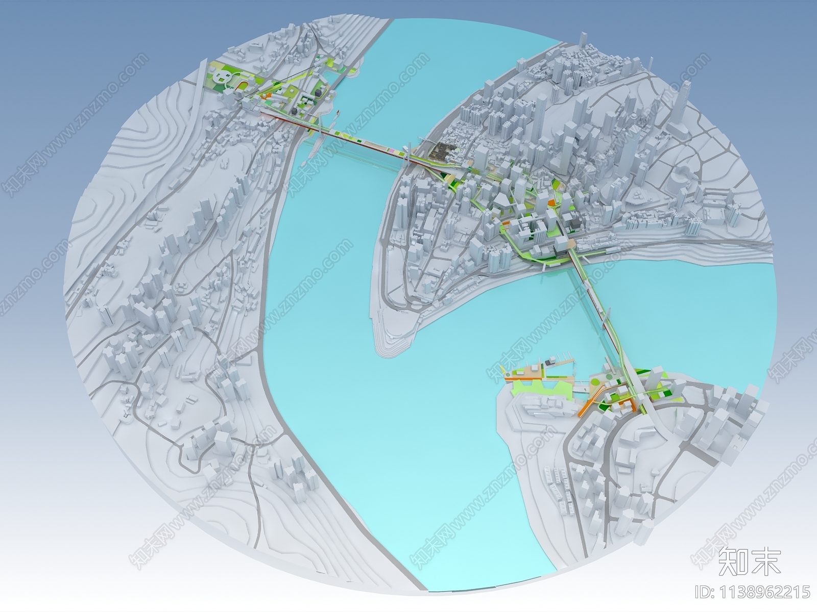 现代城市鸟瞰规划3D模型下载【ID:1138962215】