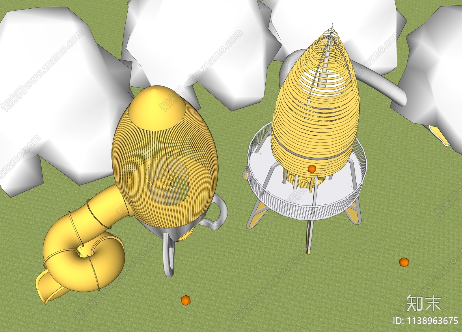 科幻火箭树屋儿童滑梯SU模型下载【ID:1138963675】