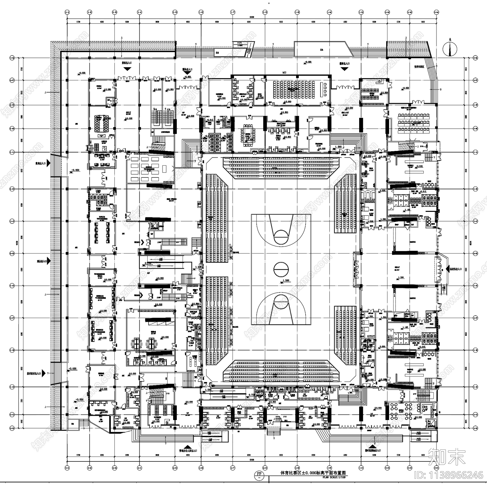 重庆大学虎溪校区体育中心全套cad施工图下载【ID:1138966246】