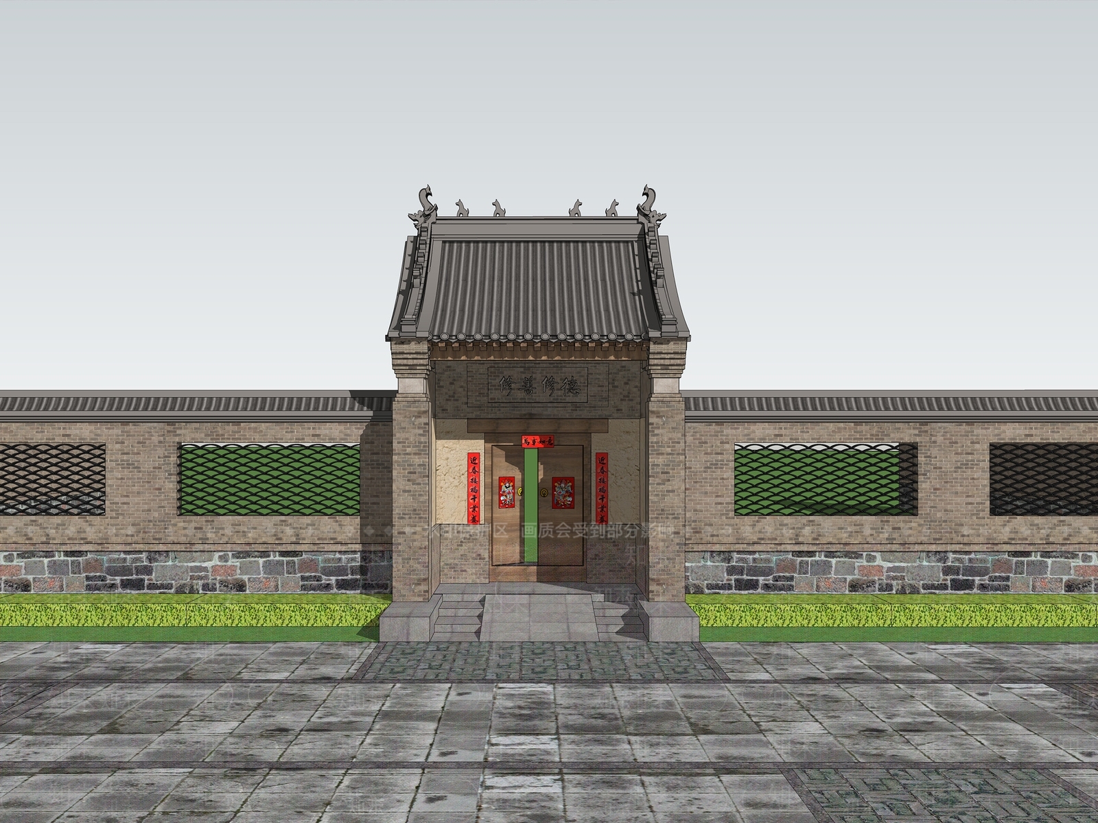 中式农村庭院门SU模型下载【ID:1138966727】