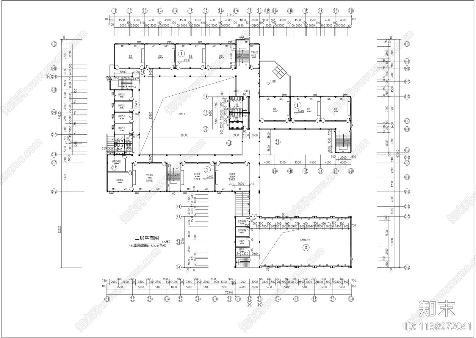 合院型小学教学楼建筑cad施工图下载【ID:1138972041】