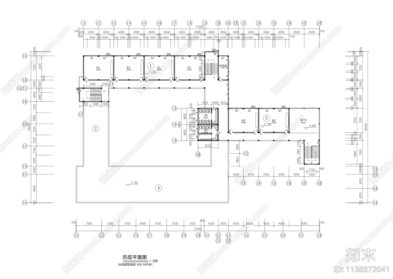 合院型小学教学楼建筑cad施工图下载【ID:1138972041】