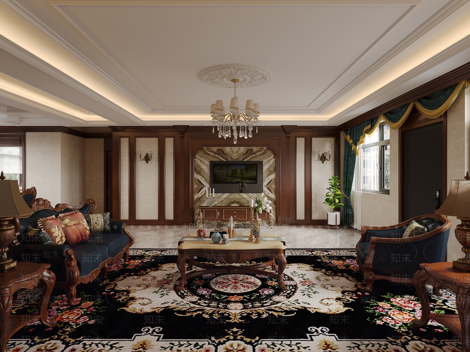 欧式古典家居客厅3D模型下载【ID:1138972151】