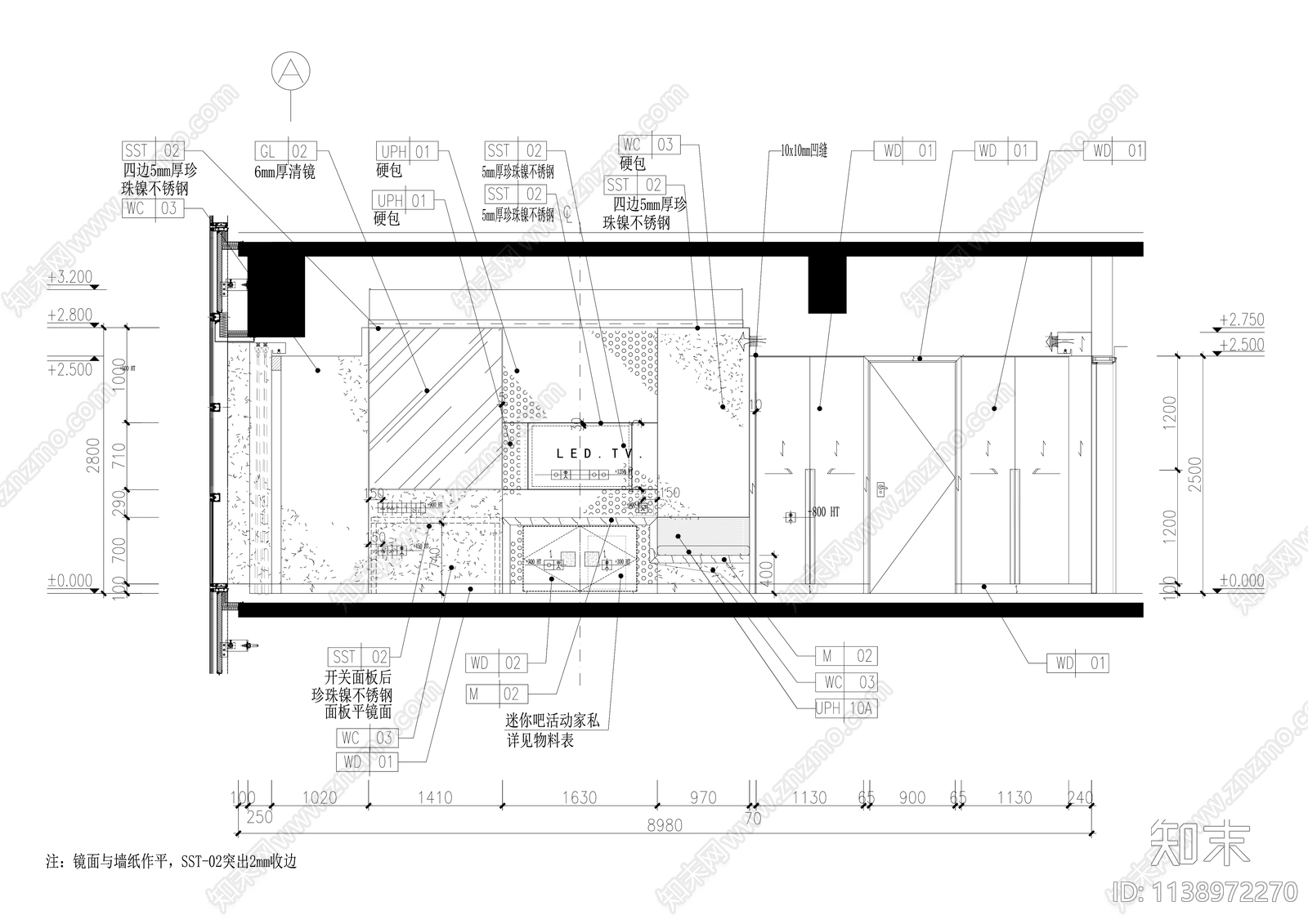 现代经济型酒店客房双人间精装修cad施工图下载【ID:1138972270】