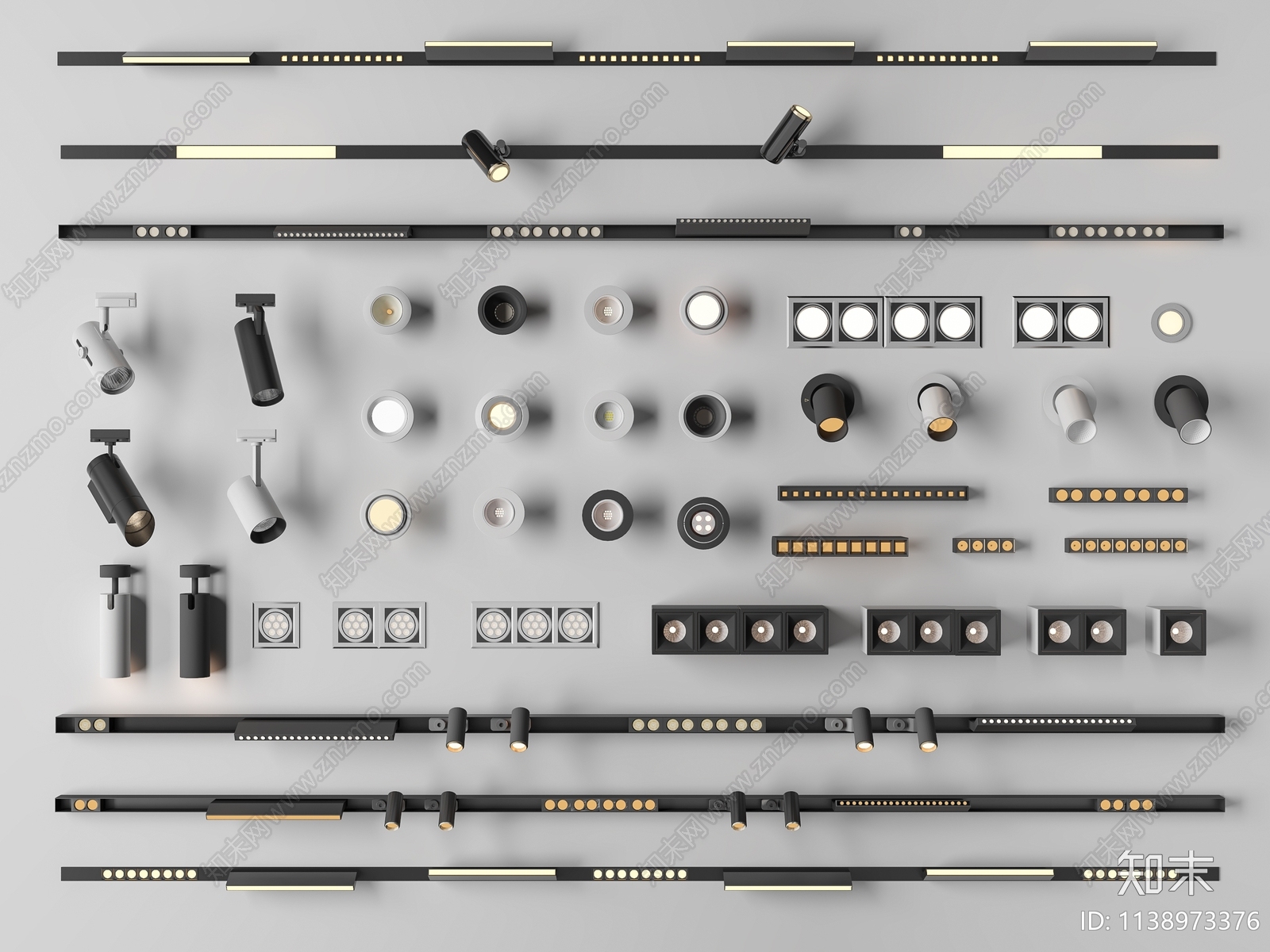 现代筒灯射灯组合3D模型下载【ID:1138973376】