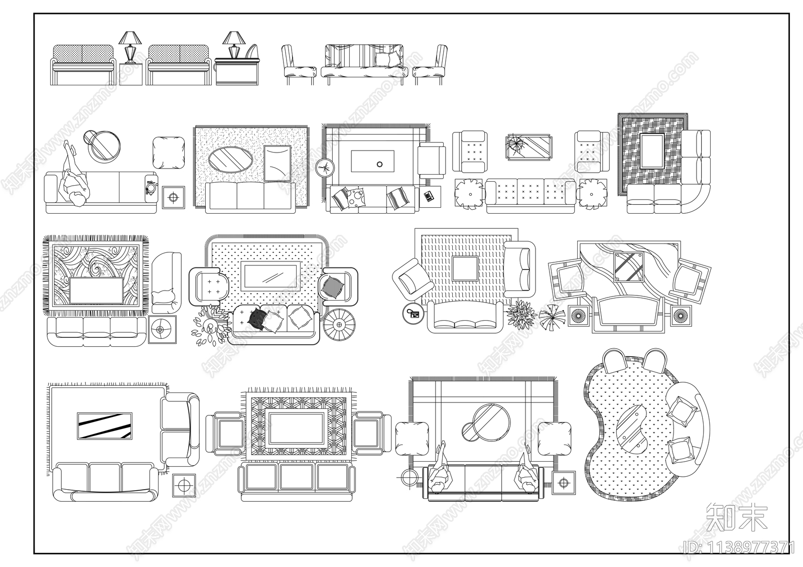 沙发茶几平立面施工图下载【ID:1138977371】