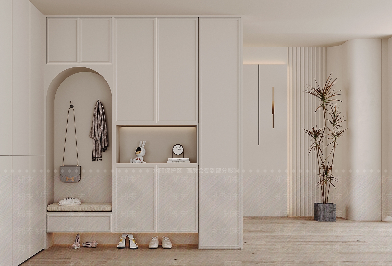 法式奶油风隔断鞋柜3D模型下载【ID:1138990657】