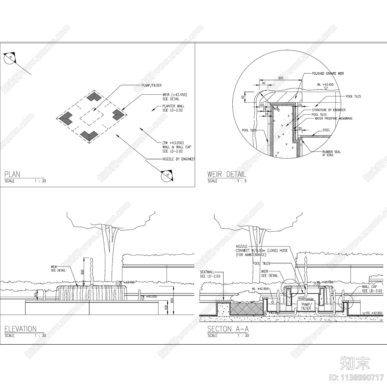 现代重庆希尔顿酒店屋顶花园景观全套cad施工图下载【ID:1138990717】