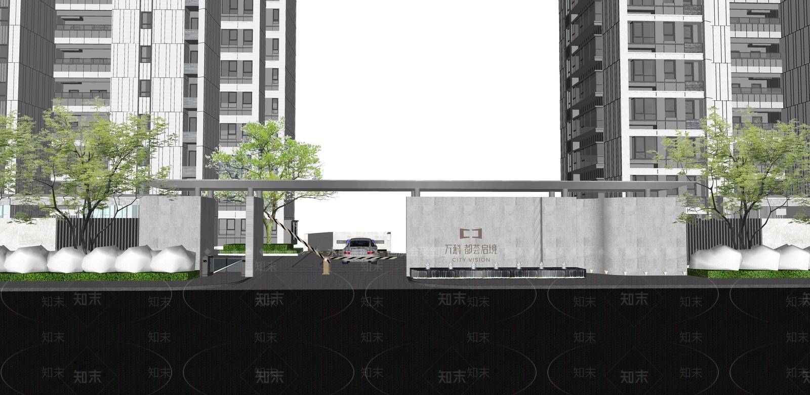 现代小区入口大门SU模型下载【ID:1138995826】_知末su模型网