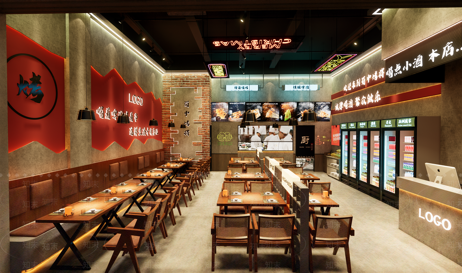 工业风烧烤店SU模型下载【ID:1138996259】