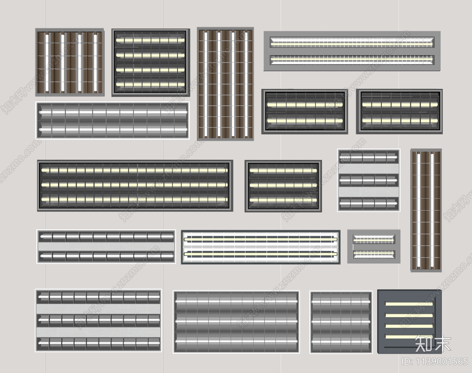 现代格栅灯组合SU模型下载【ID:1139001565】
