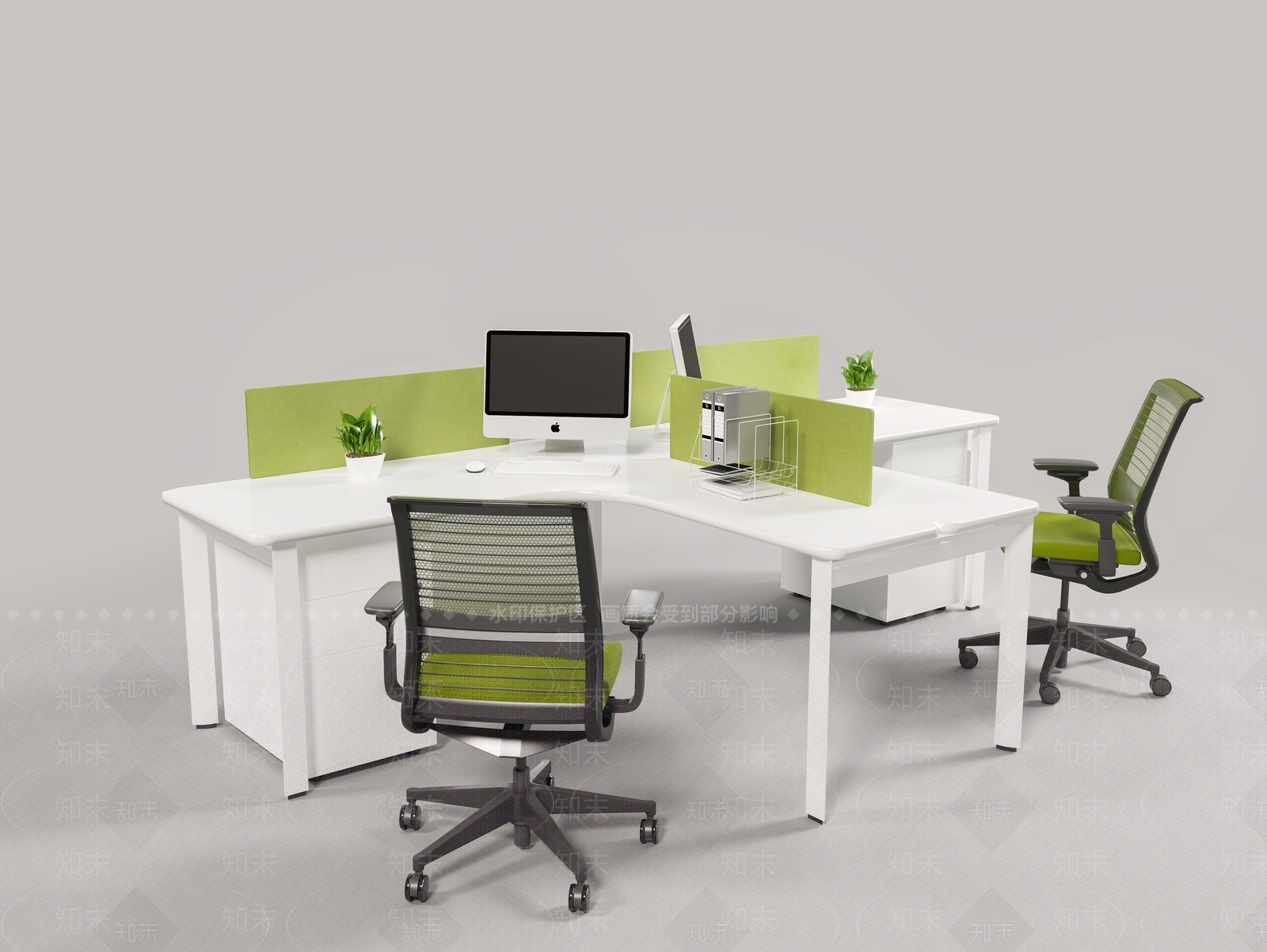 现代办公桌椅组合3D模型下载【ID:1139003435】