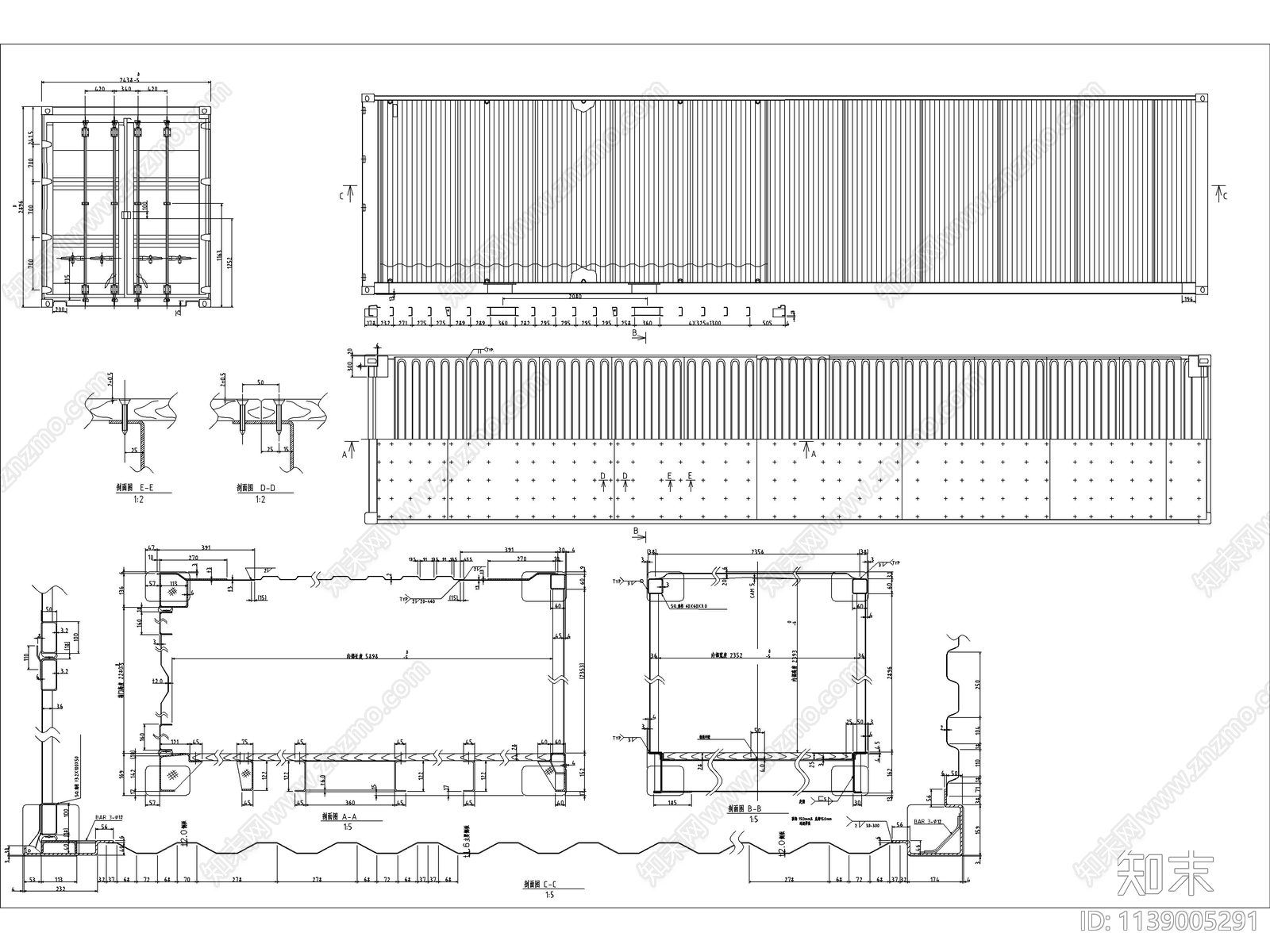 标准20英尺40英尺集装箱建筑施工图下载【ID:1139005291】