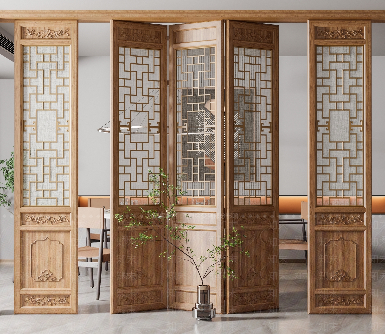 中式雕花门隔断SU模型下载【ID:1139008447】