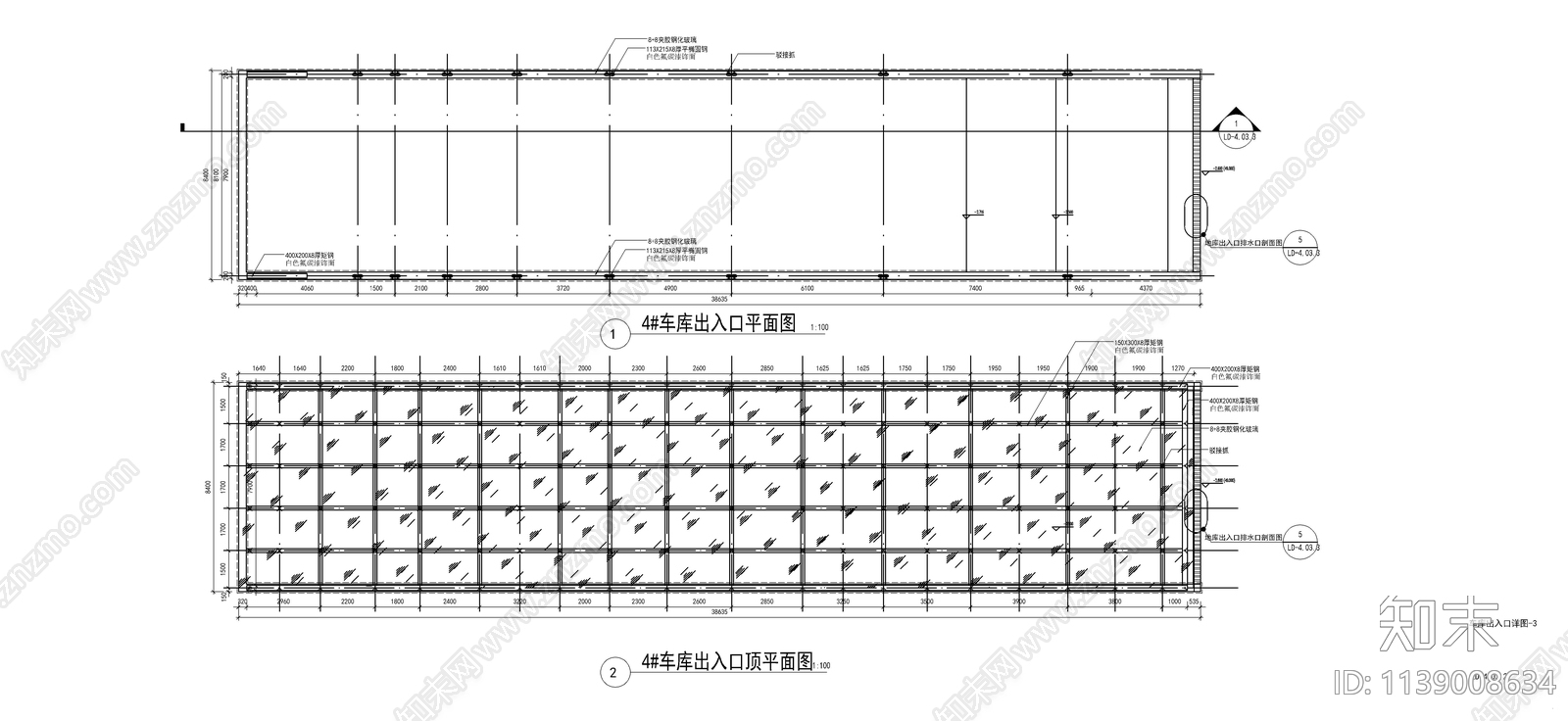 景观车库出入口廊架详图cad施工图下载【ID:1139008634】