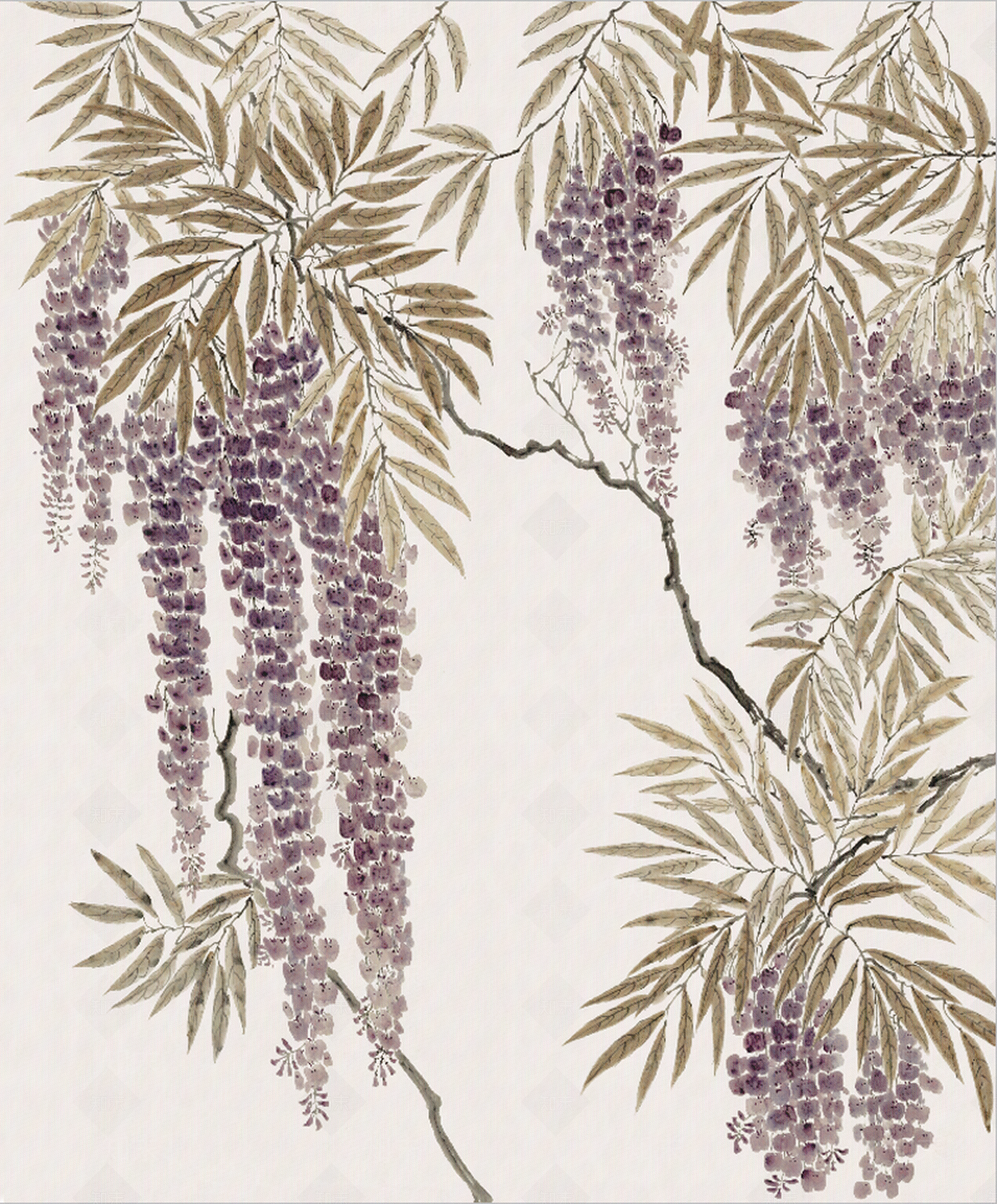 葡萄藤印花壁纸贴图下载【ID:1139015832】