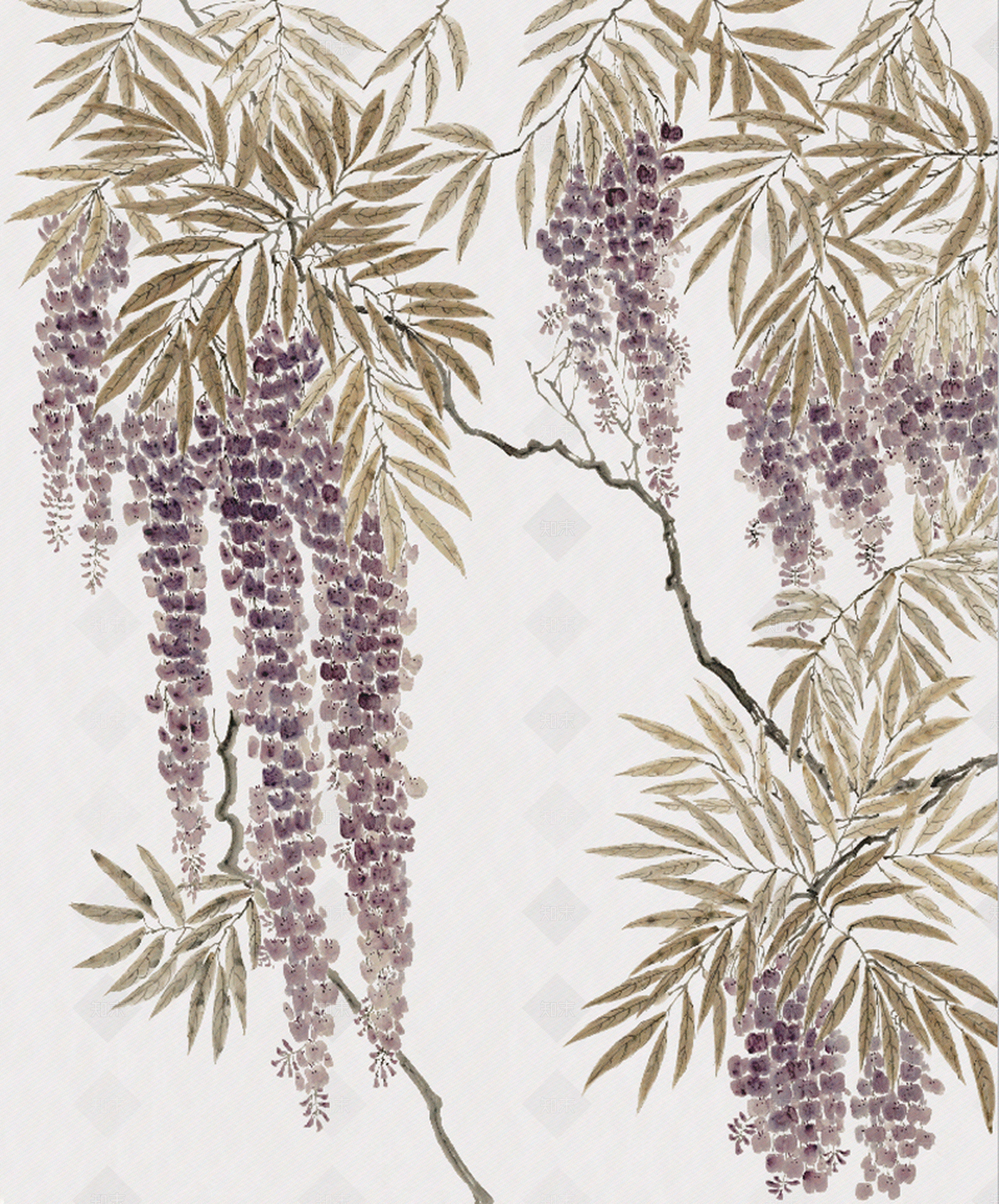 葡萄藤印花壁纸贴图下载【ID:1139015896】