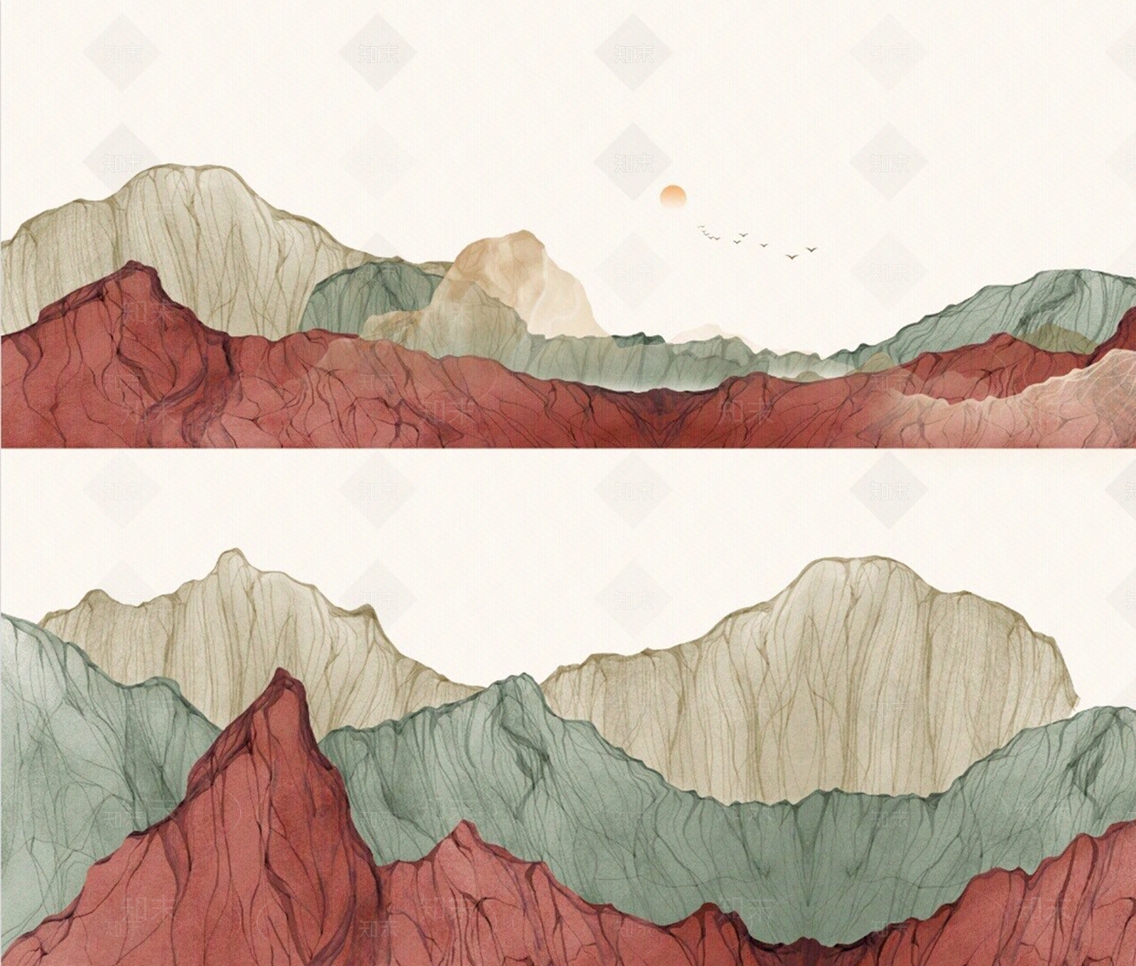 现代抽象意境山脉壁纸贴图下载【ID:1139017048】