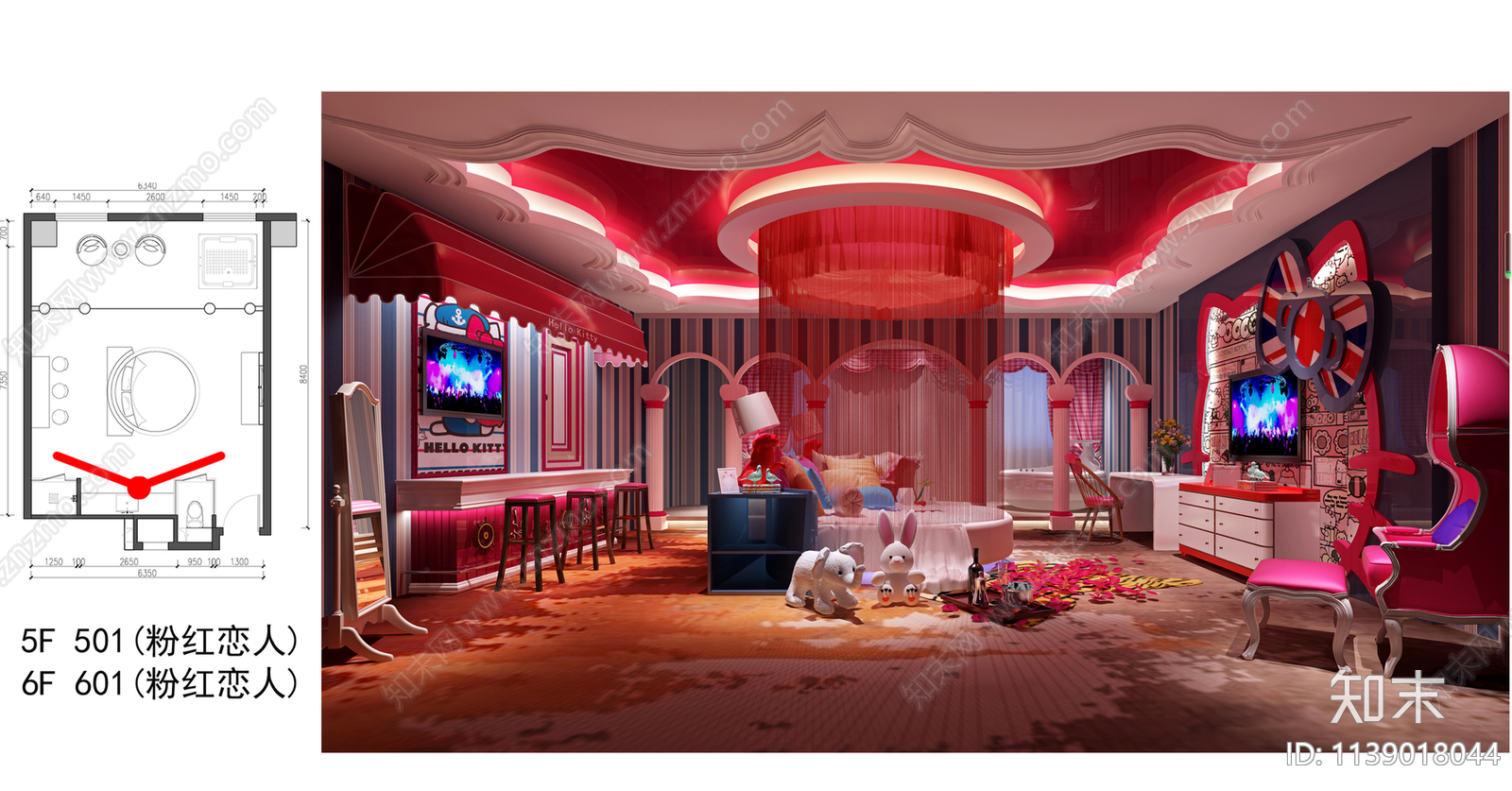 粉红色主题酒店客房全套施工图下载【ID:1139018044】
