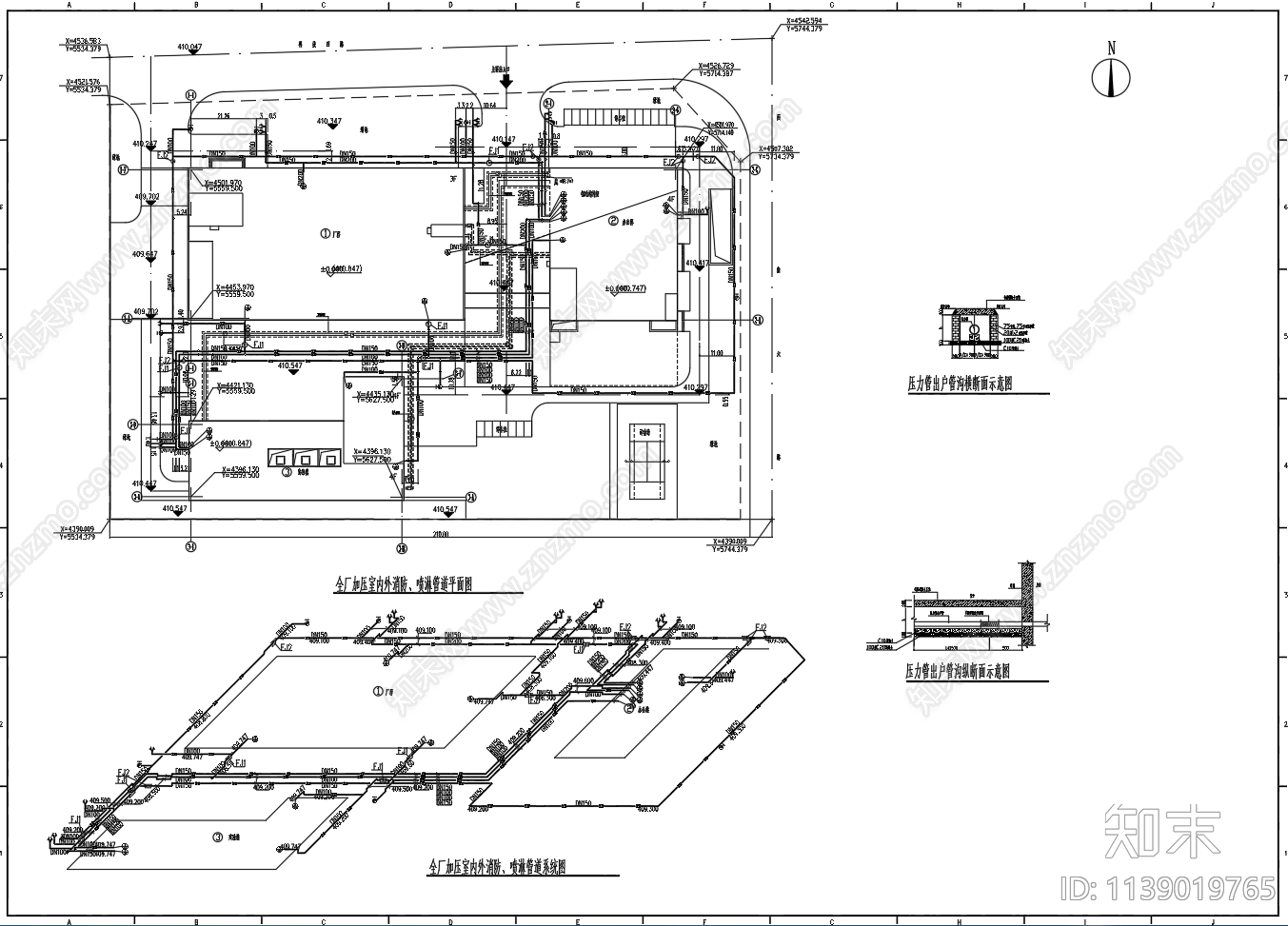 厂区室外管网平面系统布置图施工图下载【ID:1139019765】