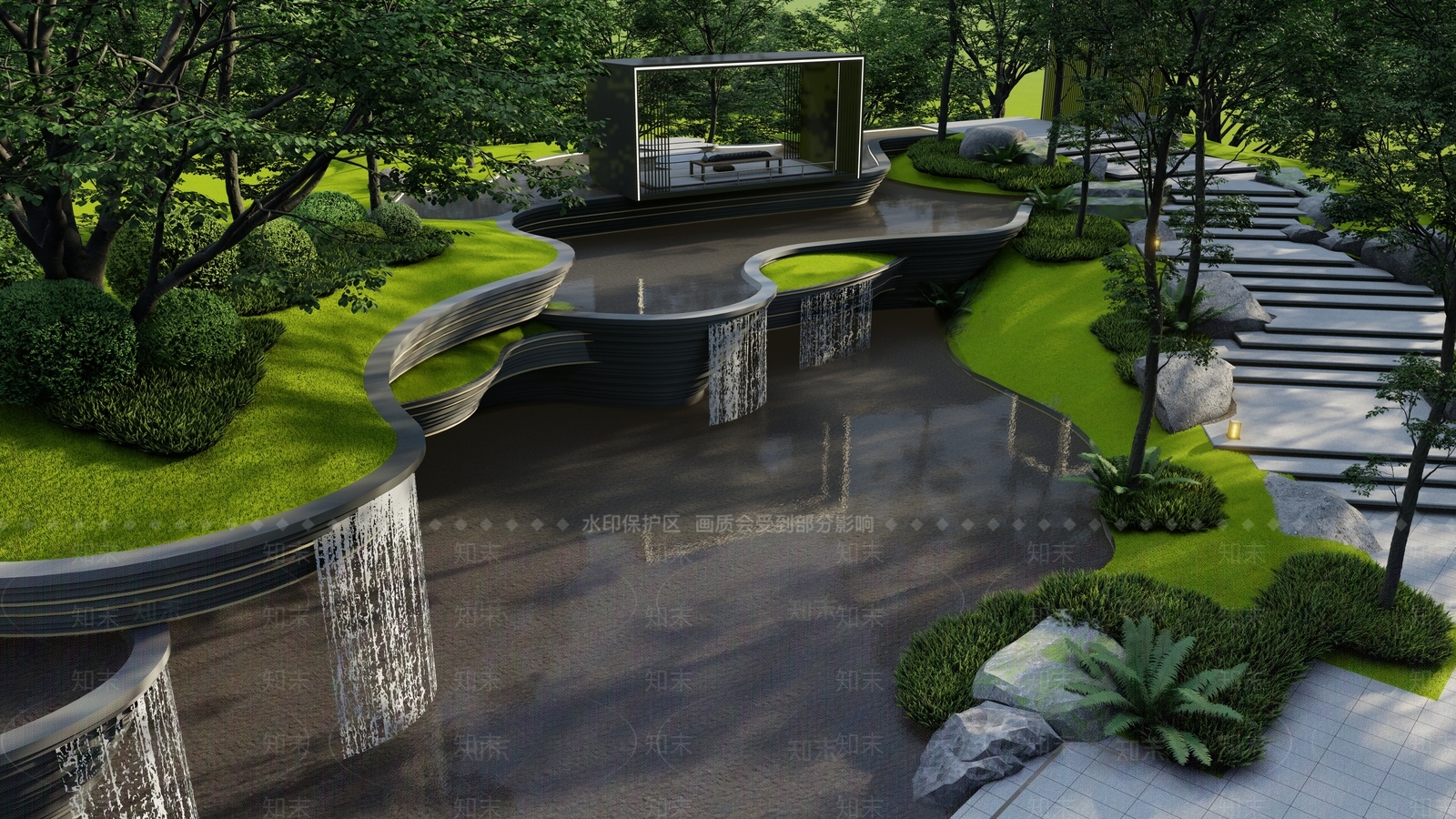 现代山体公园水景SU模型下载【ID:1139021369】