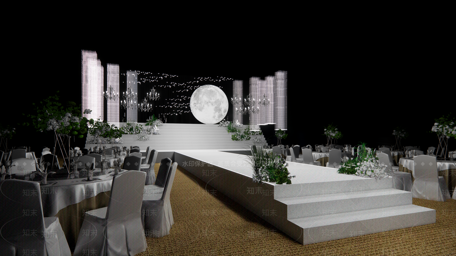 现代酒店宴会厅SU模型下载【ID:1139030223】