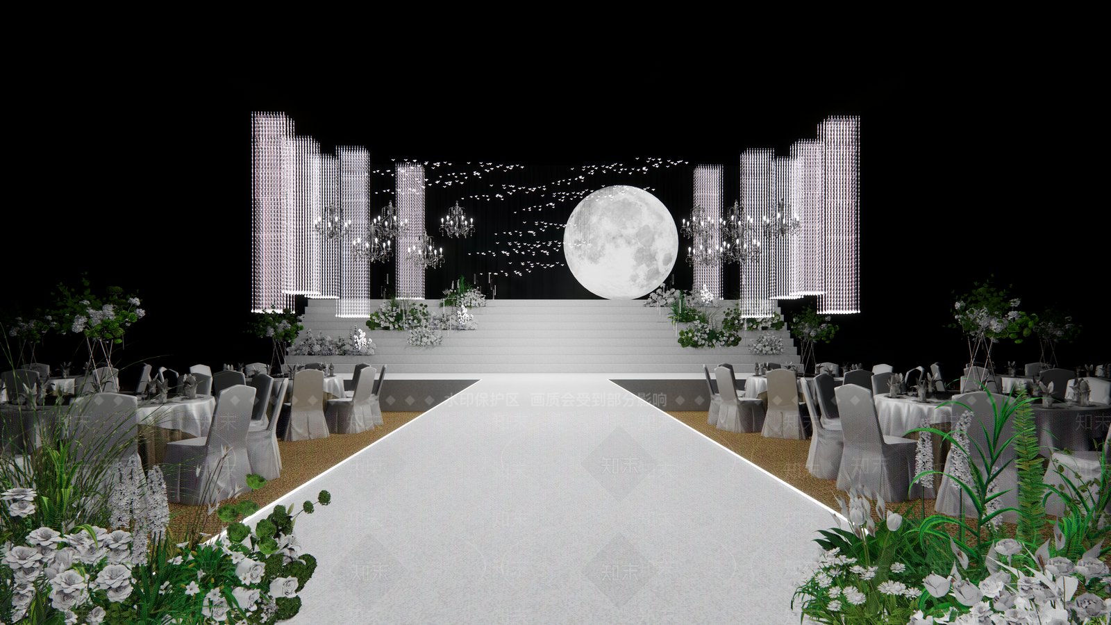 现代酒店宴会厅SU模型下载【ID:1139030223】