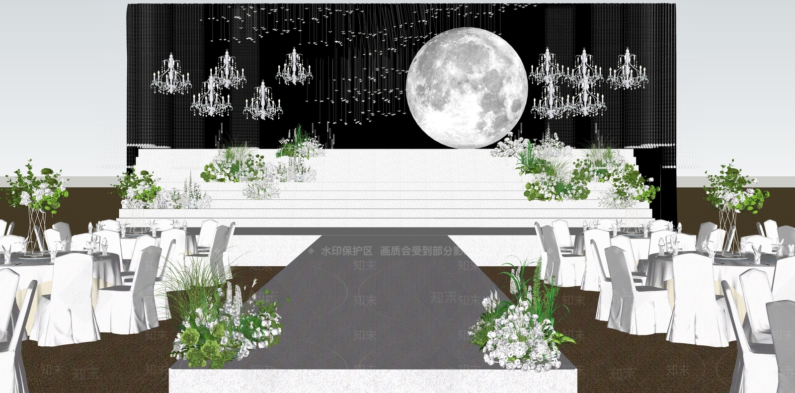 现代酒店宴会厅SU模型下载【ID:1139030223】