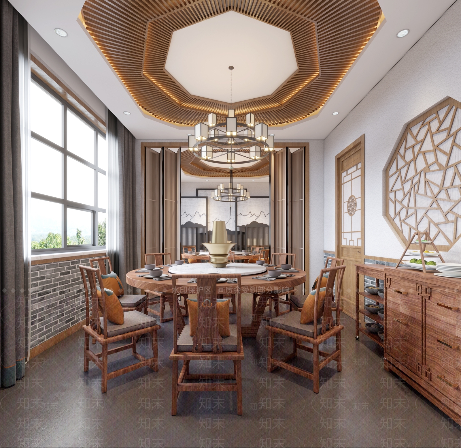 新中式火锅店包间3D模型下载【ID:1139032838】