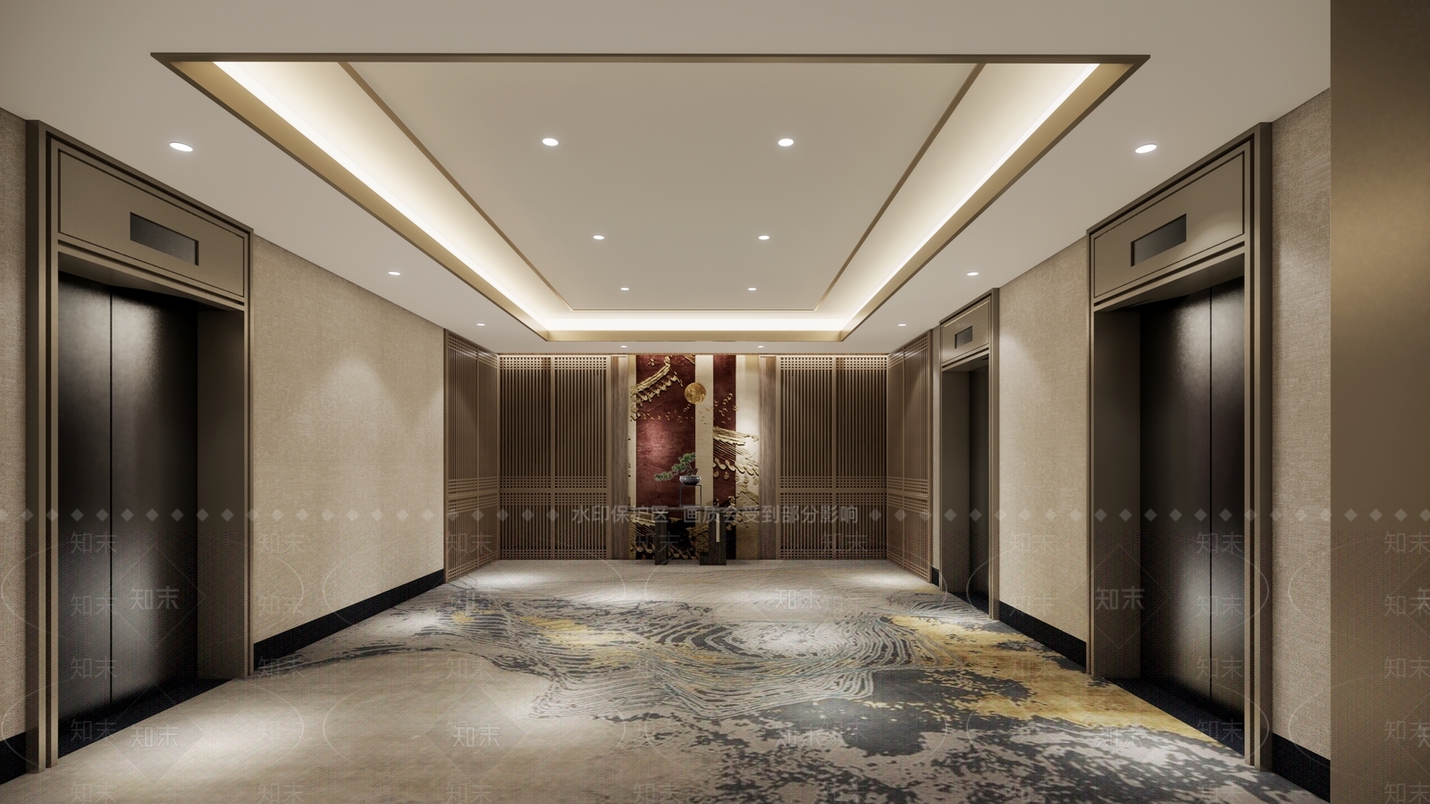 新中式酒店玄关SU模型下载【ID:1139040304】