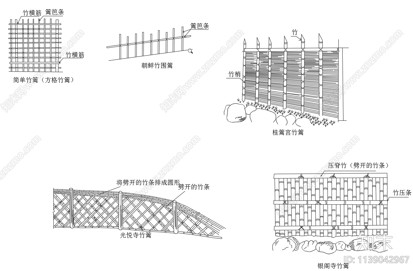 竹篱笆木栅栏景观小品施工图下载【ID:1139042967】