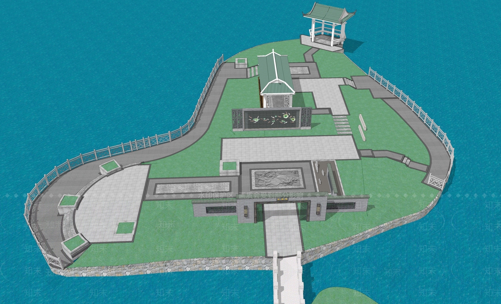 中式口袋公园SU模型下载【ID:1139047749】
