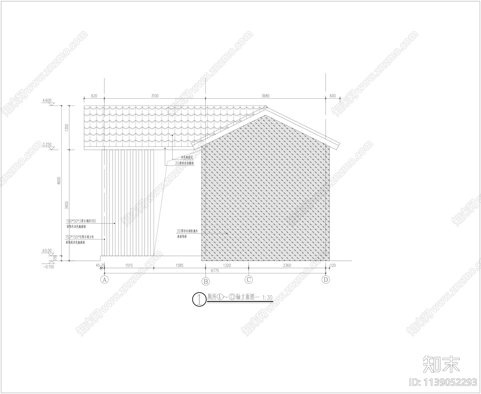 美丽乡村驿站建筑cad施工图下载【ID:1139052293】