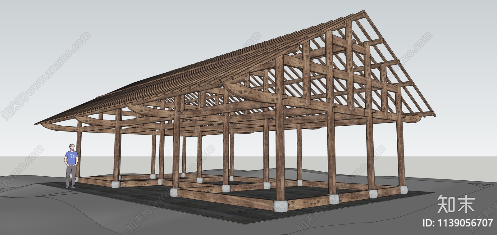 现代乡村传统建筑木框架SU模型下载【ID:1139056707】