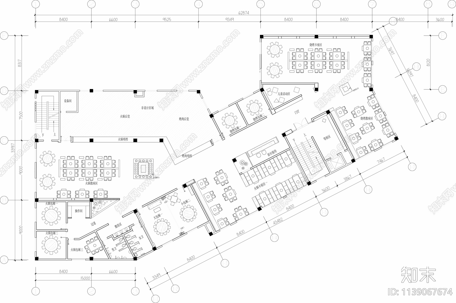 火锅烤肉店平面图施工图下载【ID:1139067674】