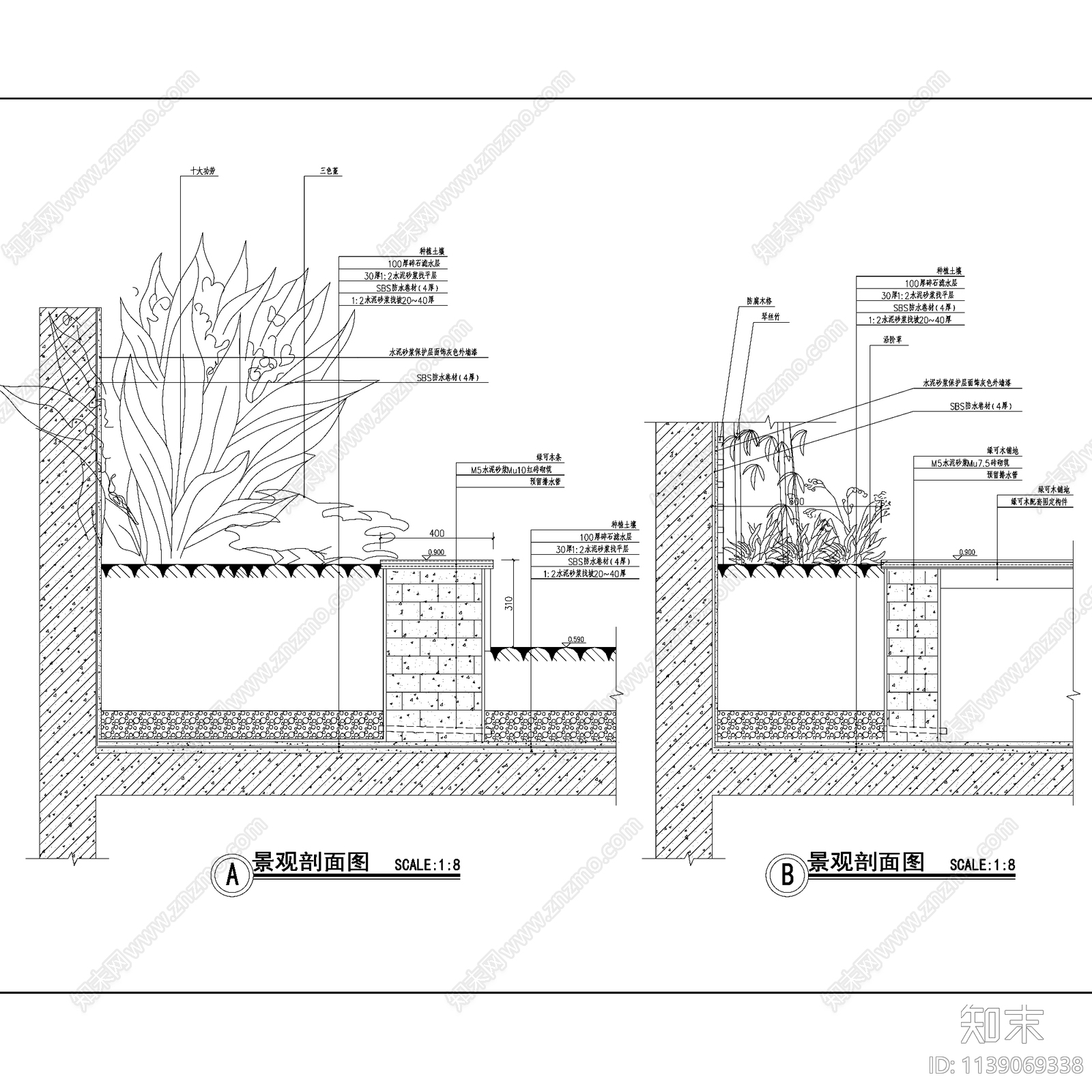 现代屋顶花园景观cad施工图下载【ID:1139069338】