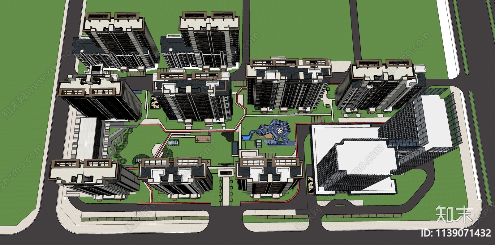 现代小区内部景观SU模型下载【ID:1139071432】