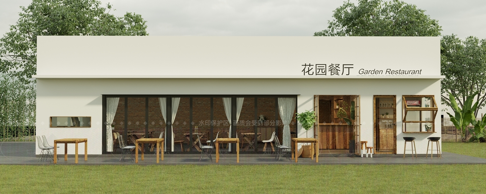 现代花园餐厅门头门面SU模型下载【ID:1139074574】